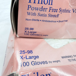 Lot 496: Cypress Medical Products Trilon Powder Free Synthetic Vinyl Exam Gloves, X-Large 100ct boxes (lot of 2), Model 25-98