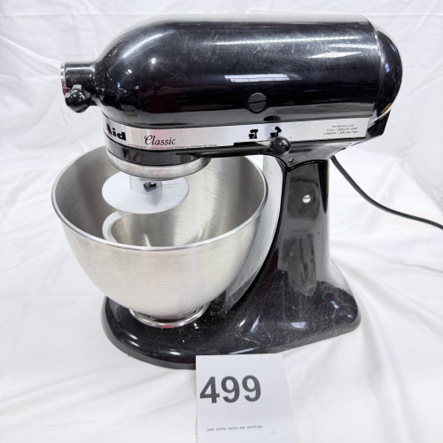 Lot 499: Vintage KitchenAid Classic black stand mixer with stainless steel bowl and flat beater attachment