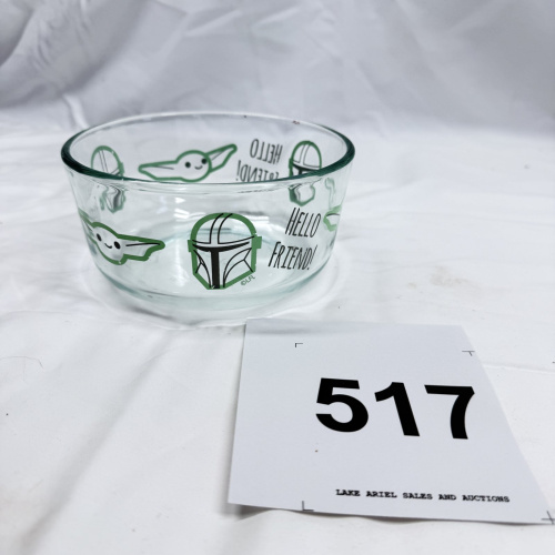 Pyrex Star Wars "The Mandalorian" Grogu & Mando Helmet "Hello Friend!" glass mixing bowl, 4-cup