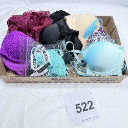 Lot 522: Assorted women's bras lot, No Boundaries & Playboy x Yandy brands, mixed sizes 32B-34C, padded/lace styles