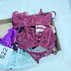 Lot 522: Assorted women's bras lot, No Boundaries & Playboy x Yandy brands, mixed sizes 32B-34C, padded/lace styles