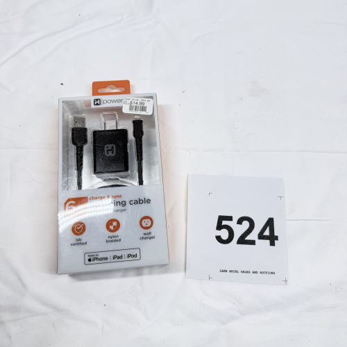 Lot 524: iHome iPower Charge & Sync 6ft Lightning Cable with Wall Charger, for iPhone/iPad/iPod