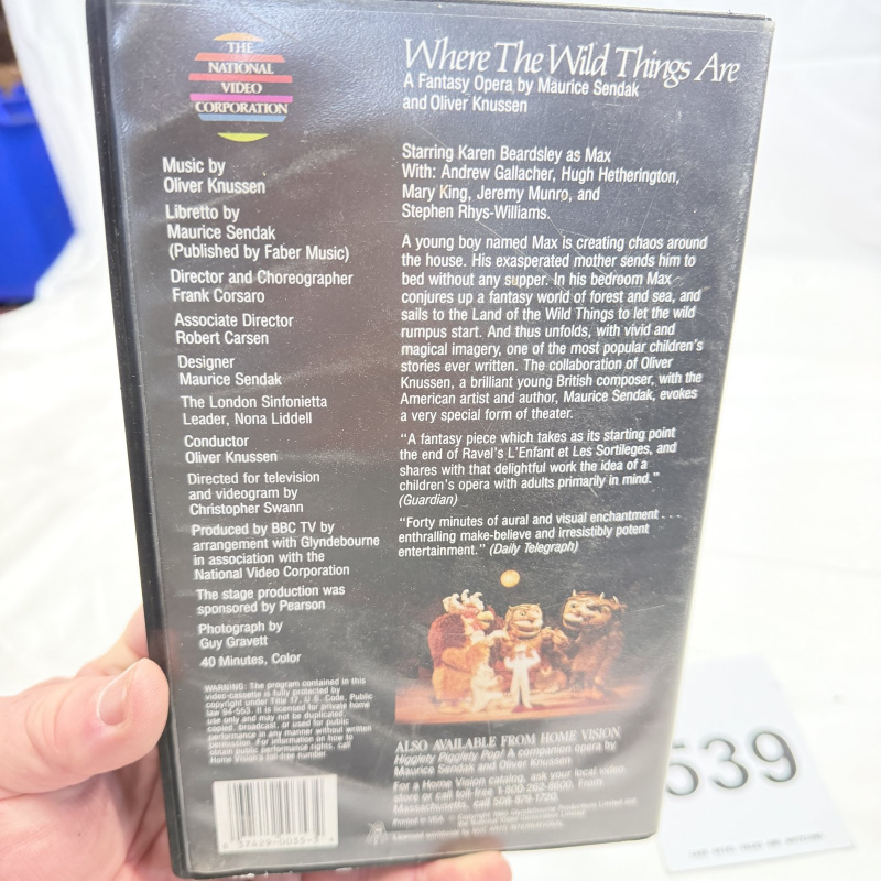 Lot 539: Vintage National Video Corporation "Where the Wild Things Are" VHS, Glyndebourne Festival Opera, Sendak/Knussen