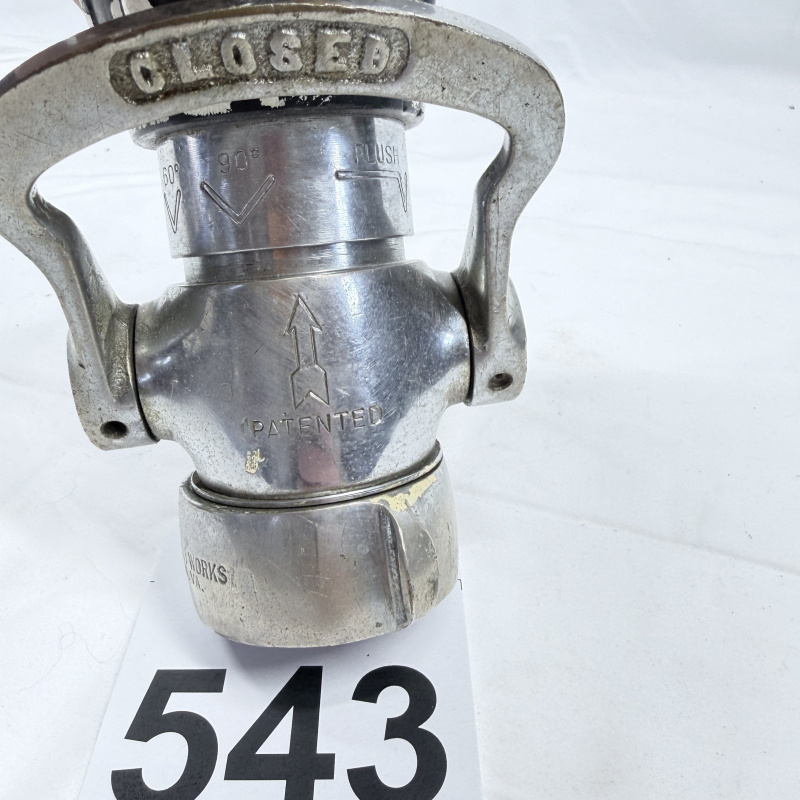 Lot 543: Vintage Powhatan B&I Works chrome fire hose nozzle, Ranson W.Va., adjustable Flush/60°/90° spray pattern
