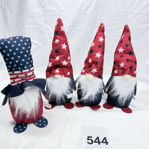 Lot 544: Patriotic Americana plush gnome figures, set of 4, stars & stripes design, Uncle Sam & red star gnomes
