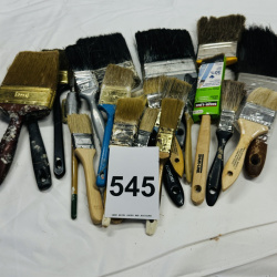 Lot 545: Assorted paint brushes lot, including Shur-Line, natural bristle, and chip brushes, various sizes