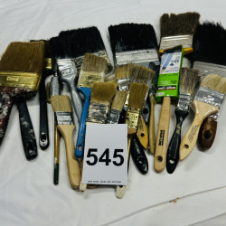 Lot 545: Assorted paint brushes lot, including Shur-Line, natural bristle, and chip brushes, various sizes