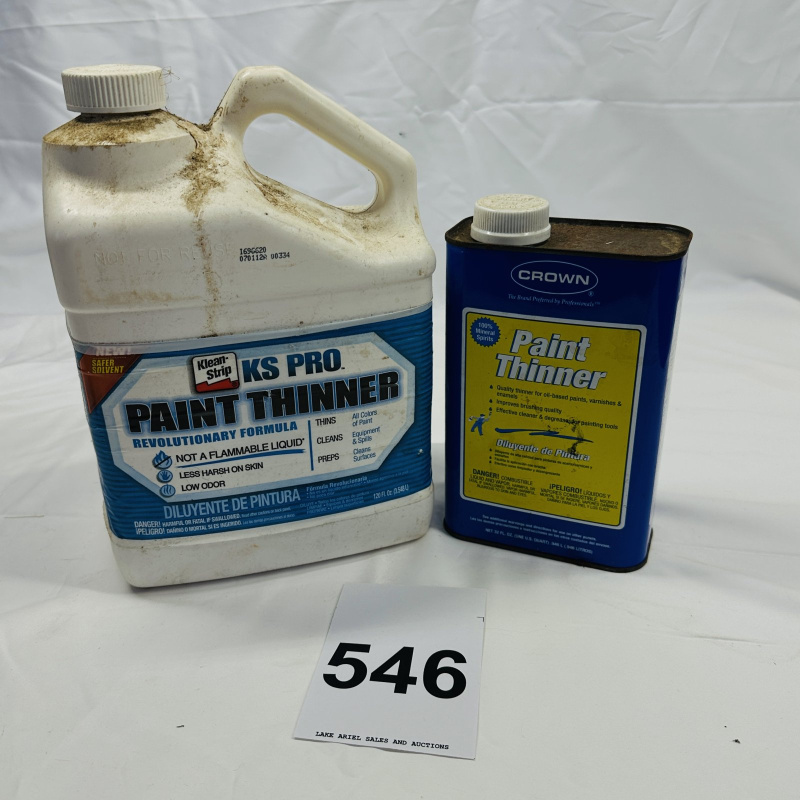 Lot 546: Half Full, Klean-Strip KS Pro Paint Thinner 120oz jug & Crown Paint Thinner 32oz metal can, lot of 2