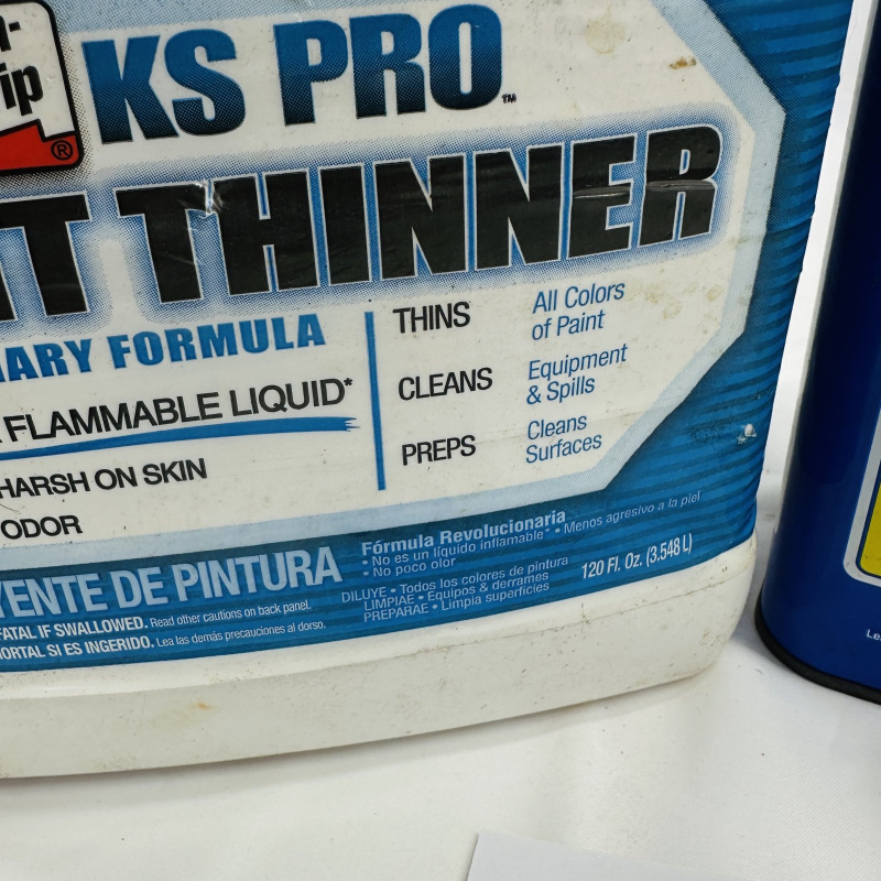 Lot 546: Half Full, Klean-Strip KS Pro Paint Thinner 120oz jug & Crown Paint Thinner 32oz metal can, lot of 2