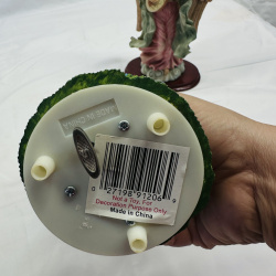 Lot 547: Vintage resin angel figurines pair, "Gift" label & mandolin-playing angel on wood base, made in China