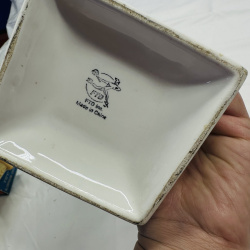 Lot 553: Vintage square ceramic vase with hand-painted dogwood flowers, quilted lattice basketweave base