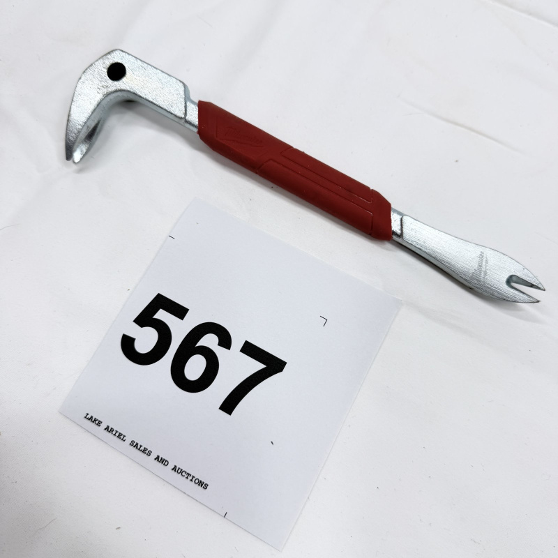 Lot 567: Milwaukee dual-head pry bar with nail puller, red rubber grip handle