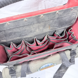 Lot 568: Milwaukee Jobsite Tool Bag with Insulators Local No. 2 embroidered roll pouch, soft-sided open-top tote