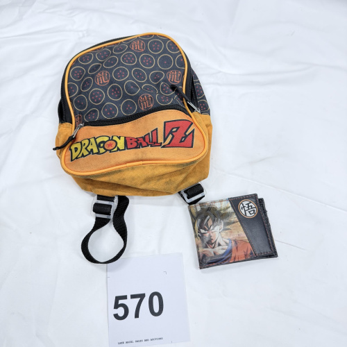 Lot 570: Dragon Ball Z mini backpack and Goku bifold wallet set, Dragon Ball print