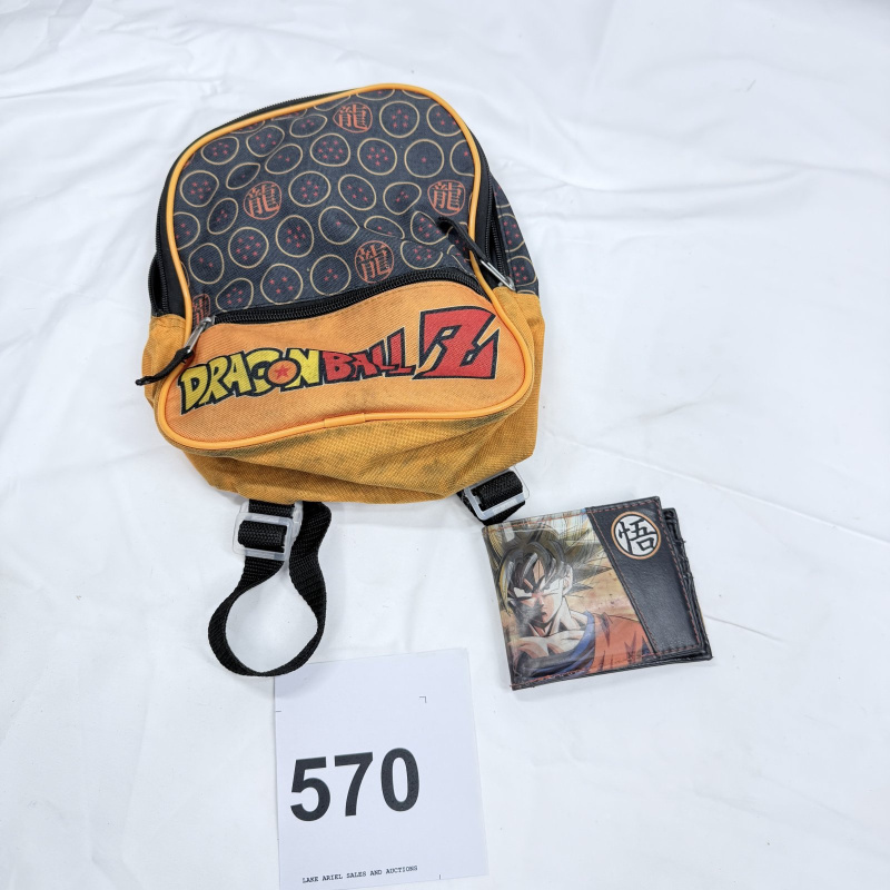 Lot 570: Dragon Ball Z mini backpack and Goku bifold wallet set, Dragon Ball print