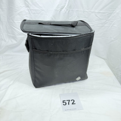 Lot 572: Black insulated soft-sided cooler bag with front pocket, "M" logo emblem