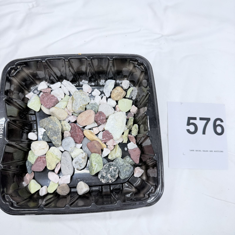 Lot 576: Assorted polished and rough tumbled stone lot, mixed mineral rock specimens