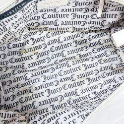 Lot 604: Juicy Couture cream embossed monogram leather tote bag with chain-link handle and charm keyring, includes lipstick stain