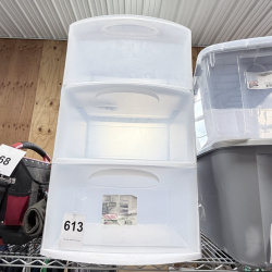 Lot 613: 2023 Sterilite White 3-Drawer Cart, model 3830LAB8, Wide/Large storage chest