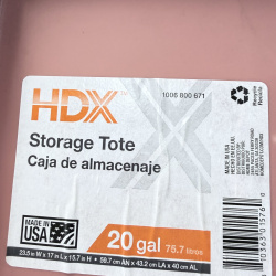 Lot 617: HDX 20 Gallon Storage Tote with Lid, Made in USA