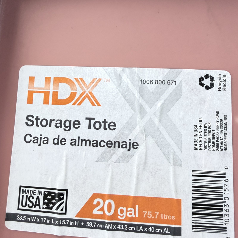 Lot 617: HDX 20 Gallon Storage Tote with Lid, Made in USA