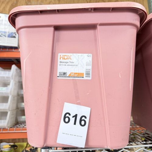 Lot 616: HDX Storage Tote, 20 gallon, pink, Made in USA