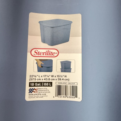 Lot 619: 2025 Sterilite 18 Gal Blue Ash storage tote with lid, model 1638LAB9Z