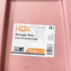 Lot 620: HDX Storage Tote, 20 Gallon, pink plastic, Made in USA