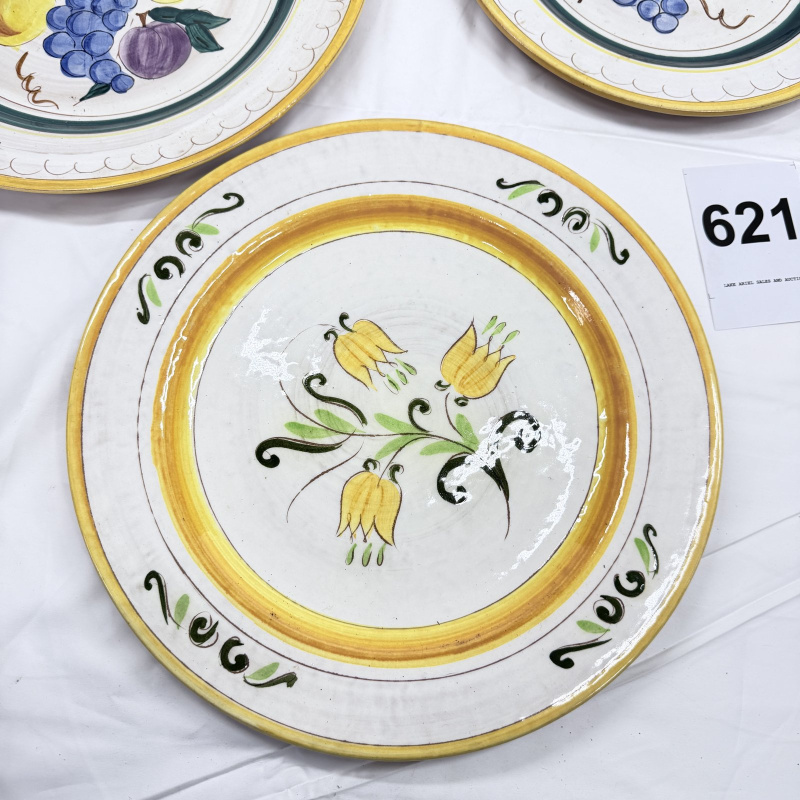Lot 621: Vintage Stangl Pottery hand-painted fruit & tulip pattern plates, set of 3, Trenton NJ
