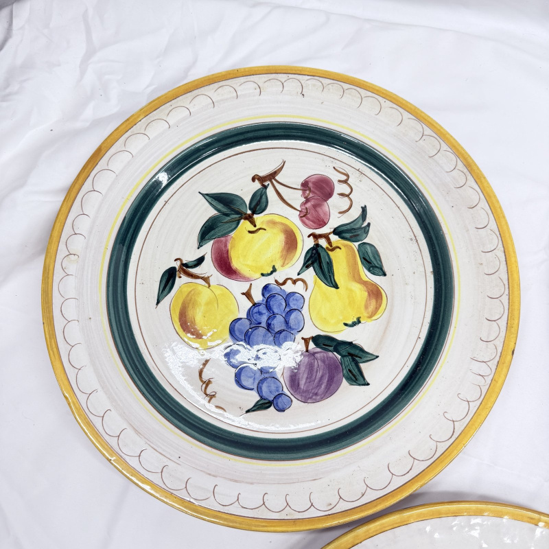 Lot 621: Vintage Stangl Pottery hand-painted fruit & tulip pattern plates, set of 3, Trenton NJ