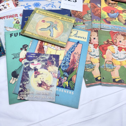 Lot 625: Vintage 1930s-40s children's book & activity lot: Whitman Sewing Cards, Stencil-Art, Aesop's Fables, Magic Dots, storybooks & die-cut cards