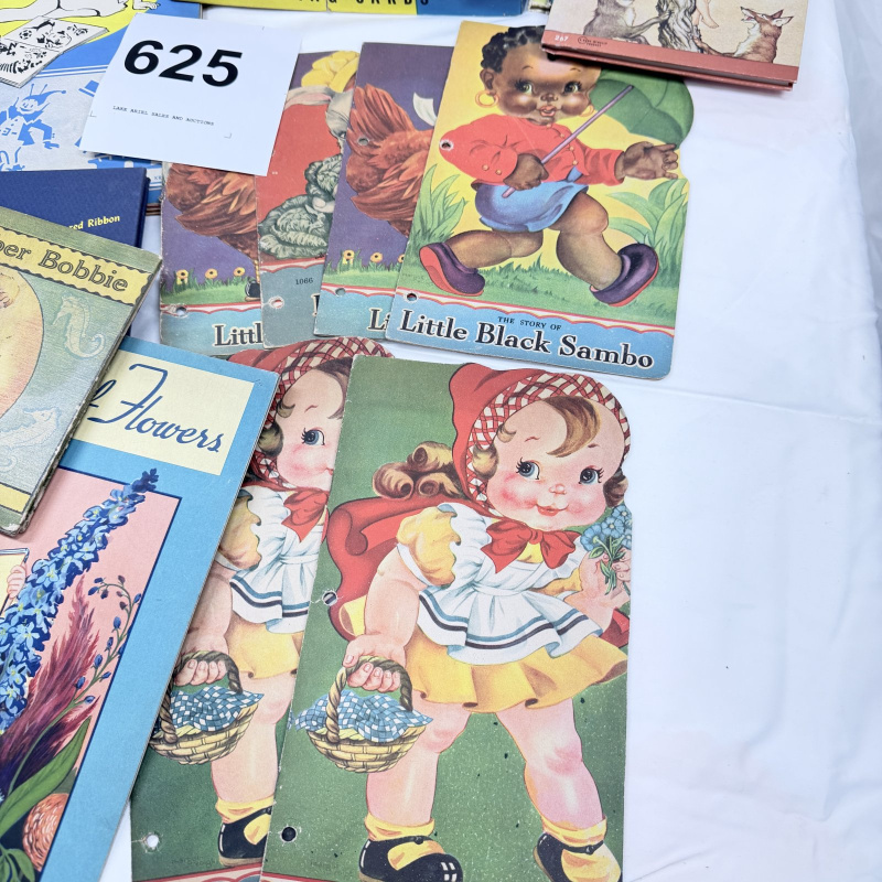 Lot 625: Vintage 1930s-40s children's book & activity lot: Whitman Sewing Cards, Stencil-Art, Aesop's Fables, Magic Dots, storybooks & die-cut cards