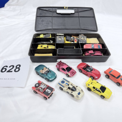 Lot 628: Vintage Aurora AFX/slot car HO scale racing cars group with Aurora Products Corp. carry case, mixed lot