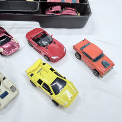 Lot 628: Vintage Aurora AFX/slot car HO scale racing cars group with Aurora Products Corp. carry case, mixed lot