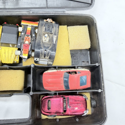 Lot 628: Vintage Aurora AFX/slot car HO scale racing cars group with Aurora Products Corp. carry case, mixed lot