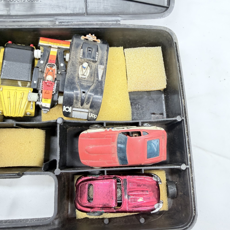 Lot 628: Vintage Aurora AFX/slot car HO scale racing cars group with Aurora Products Corp. carry case, mixed lot