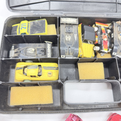 Lot 628: Vintage Aurora AFX/slot car HO scale racing cars group with Aurora Products Corp. carry case, mixed lot