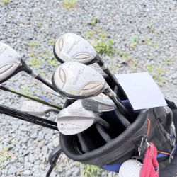 Lot 633: Slazenger cart golf bag with mixed iron set, Ben Hogan Radial & AFC wedges, headcovers, towel and ball