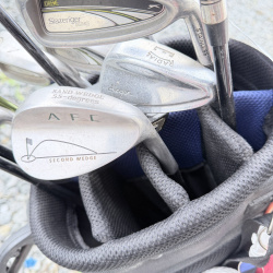 Lot 633: Slazenger cart golf bag with mixed iron set, Ben Hogan Radial & AFC wedges, headcovers, towel and ball