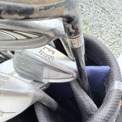 Lot 633: Slazenger cart golf bag with mixed iron set, Ben Hogan Radial & AFC wedges, headcovers, towel and ball