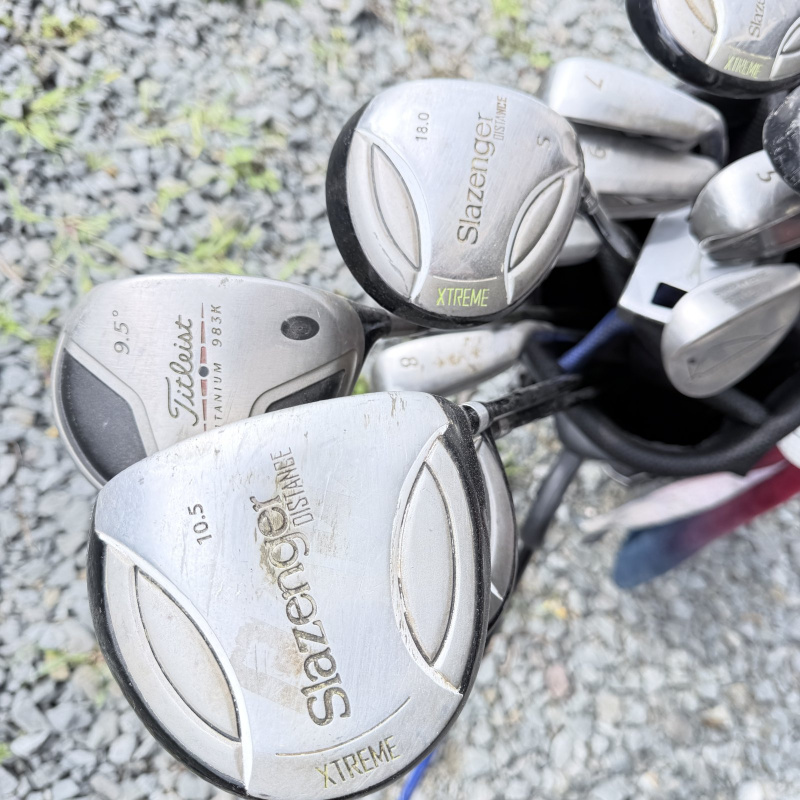 Lot 633: Slazenger cart golf bag with mixed iron set, Ben Hogan Radial & AFC wedges, headcovers, towel and ball