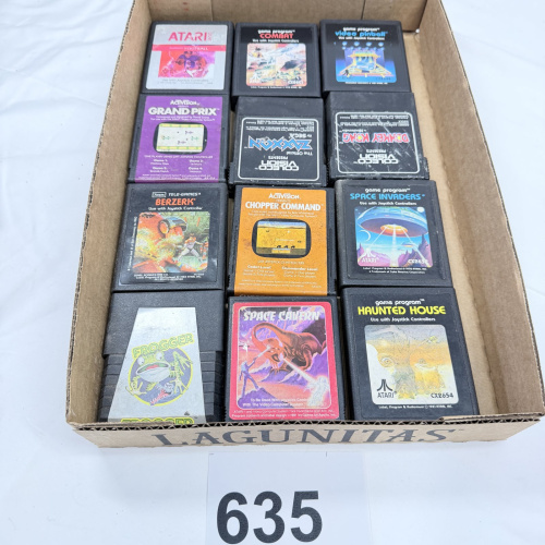 Lot 635: Vintage Atari 2600 & ColecoVision game cartridge lot (12): Combat, Space Invaders, Frogger, Donkey Kong, Zaxxon, Berzerk, Haunted House