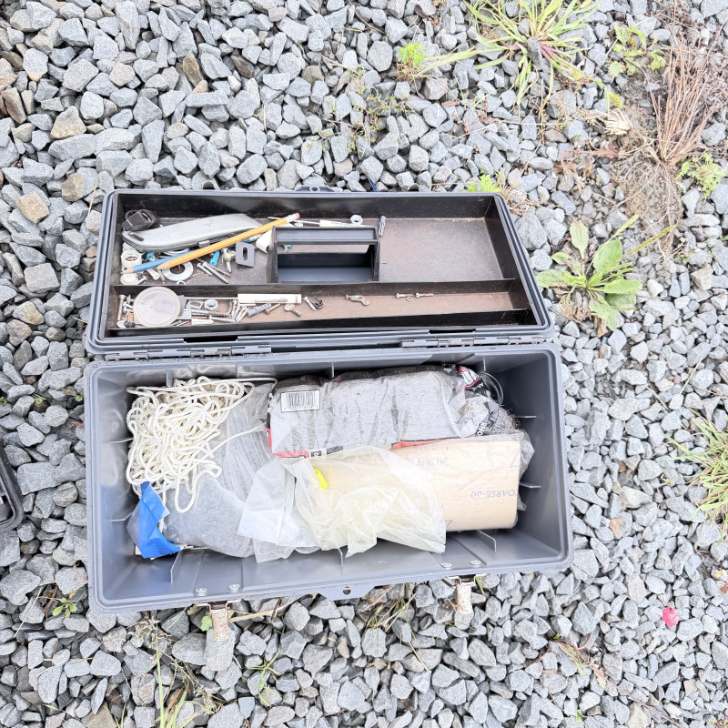 Lot 664: Vintage Stack-On plastic tackle/tool boxes with assorted hardware, screws, tools and hobby supplies, lot of 3
